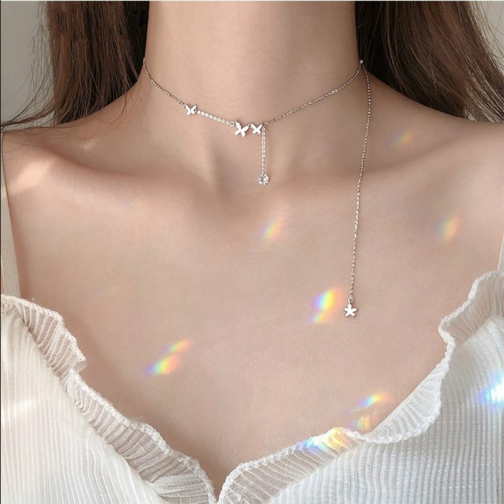 NEW Sterling Silver Diamond Butterfly Necklace